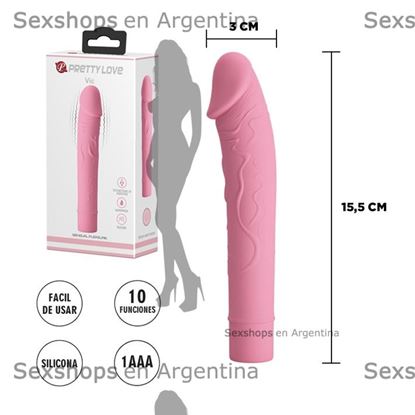 Estimulador con forma de pene y 10 velocidades de vibracion